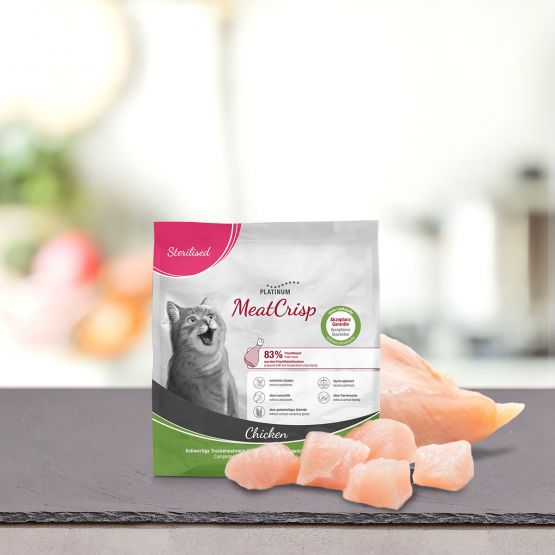 PLATINUM Meatcrisp Sterilised Chicken Αποξηραμένη Ξηρά Τροφή για Στειρωμένες Γάτες με 83% Φρέσκο Κοτόπουλο - 400gr